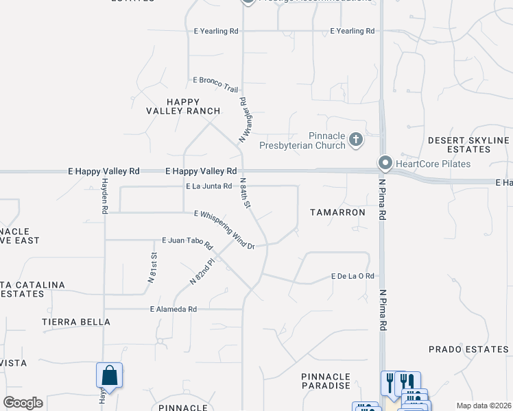 map of restaurants, bars, coffee shops, grocery stores, and more near 24653 North 84th Street in Scottsdale