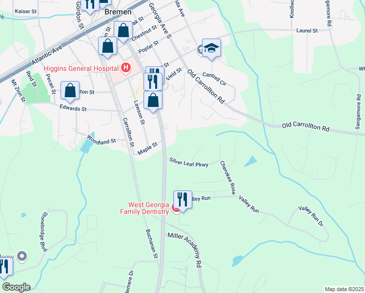 map of restaurants, bars, coffee shops, grocery stores, and more near 416 Silver Leaf Court in Bremen