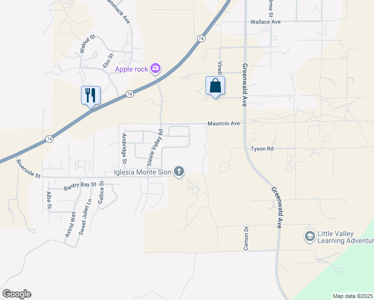 map of restaurants, bars, coffee shops, grocery stores, and more near 53245 Compassion Way in Lake Elsinore