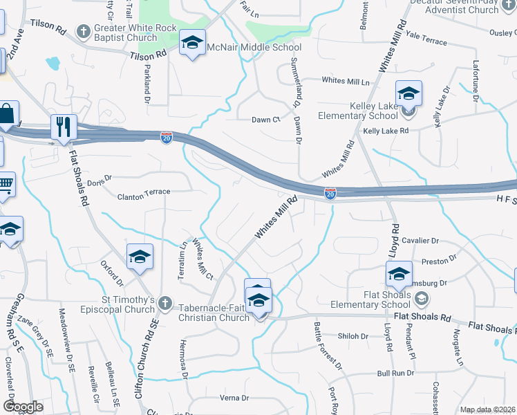 map of restaurants, bars, coffee shops, grocery stores, and more near 2368 Brandenberry Court in Decatur