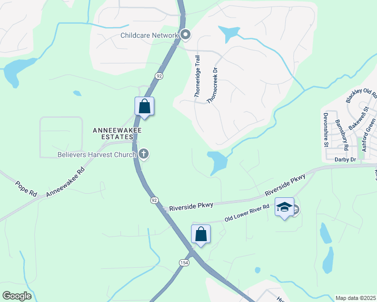 map of restaurants, bars, coffee shops, grocery stores, and more near 3345 Palmer Lake Pointe in Douglasville