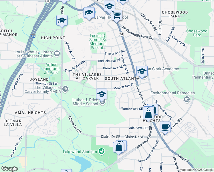 map of restaurants, bars, coffee shops, grocery stores, and more near 75 Meldon Avenue Southeast in Atlanta