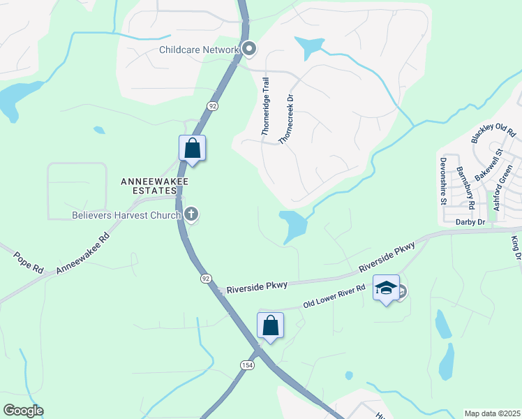 map of restaurants, bars, coffee shops, grocery stores, and more near 3400 Palmer Lake Pointe in Douglasville