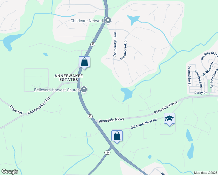 map of restaurants, bars, coffee shops, grocery stores, and more near 3345 Palmer Lake Pointe in Douglasville