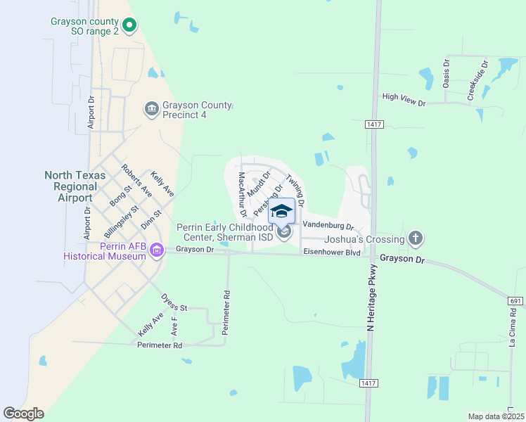 map of restaurants, bars, coffee shops, grocery stores, and more near 12 Pershing Drive in Denison