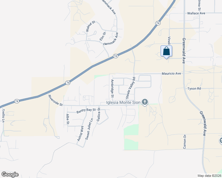 map of restaurants, bars, coffee shops, grocery stores, and more near 53223 Ambridge Street in Lake Elsinore