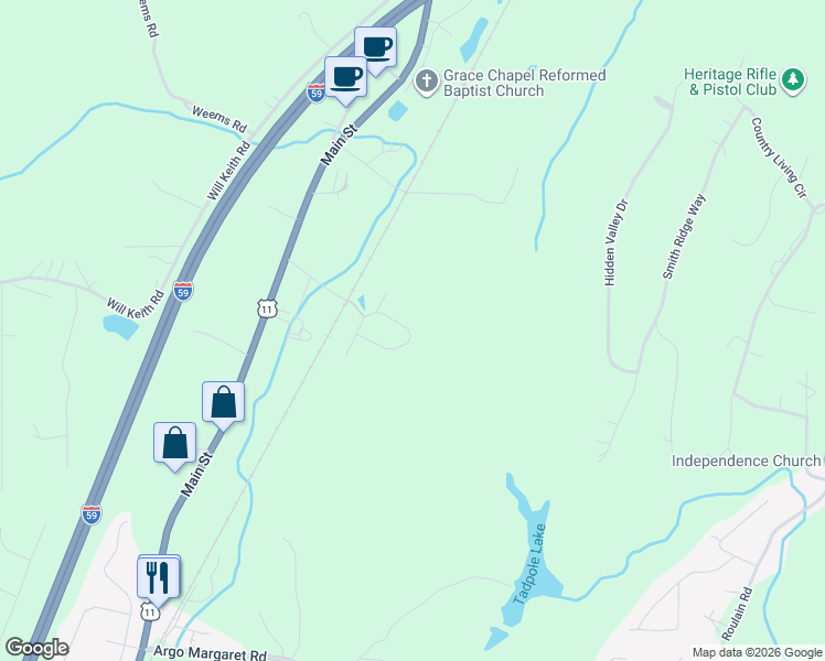 map of restaurants, bars, coffee shops, grocery stores, and more near 385 Jacobs Loop in Trussville