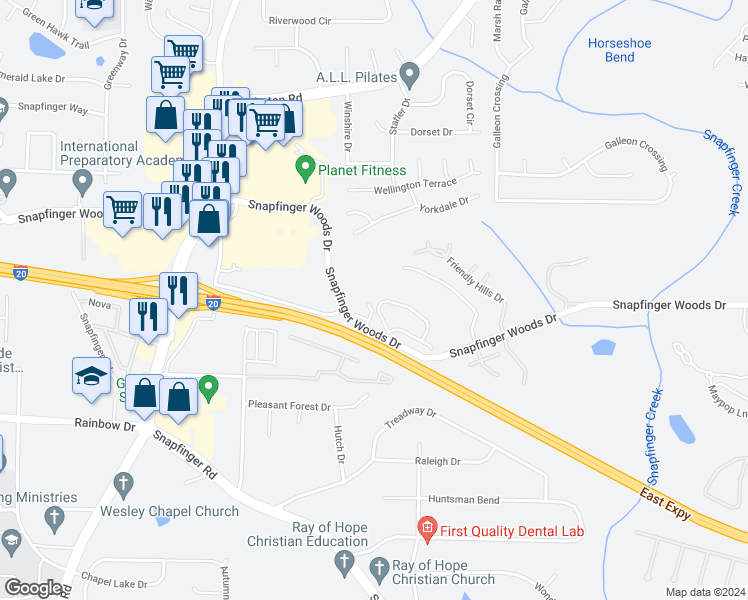 map of restaurants, bars, coffee shops, grocery stores, and more near 4442 Golf Vista Circle in Decatur