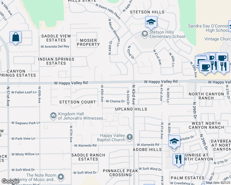 map of restaurants, bars, coffee shops, grocery stores, and more near 4417 West Fallen Leaf Lane in Glendale