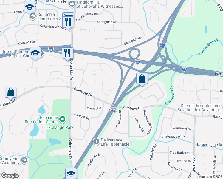 map of restaurants, bars, coffee shops, grocery stores, and more near 3511 Kingsbrooke Court in Decatur