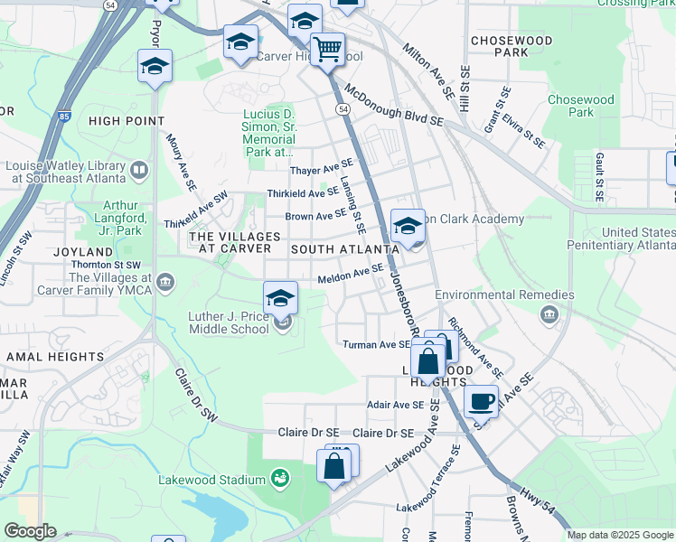 map of restaurants, bars, coffee shops, grocery stores, and more near 41 Meldon Avenue Southeast in Atlanta
