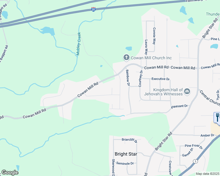 map of restaurants, bars, coffee shops, grocery stores, and more near 6669 Birch Road in Winston