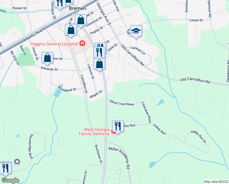 map of restaurants, bars, coffee shops, grocery stores, and more near 420 Silver Leaf Court in Bremen