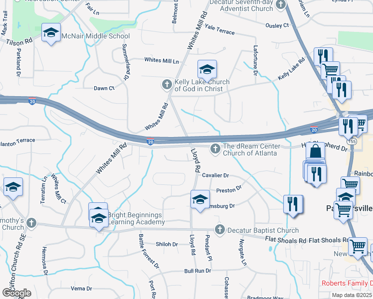 map of restaurants, bars, coffee shops, grocery stores, and more near 2626 Radvell Court in Decatur