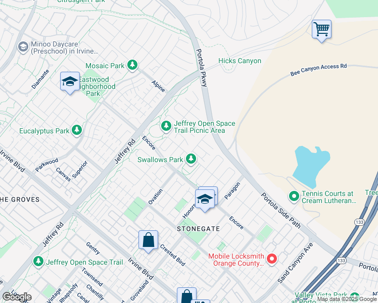 map of restaurants, bars, coffee shops, grocery stores, and more near 101 Ovation in Irvine