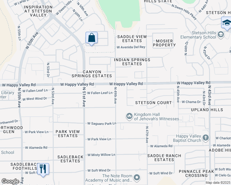 map of restaurants, bars, coffee shops, grocery stores, and more near 24800 North 49th Avenue in Glendale