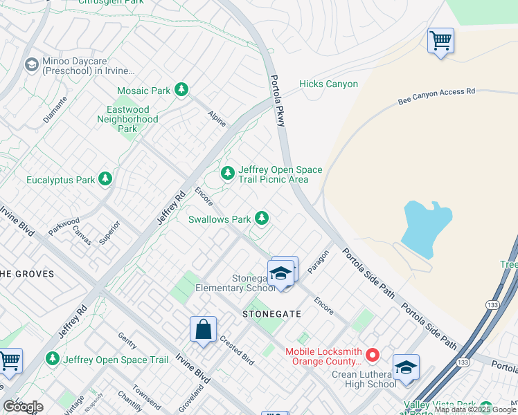 map of restaurants, bars, coffee shops, grocery stores, and more near 101 Ovation in Irvine