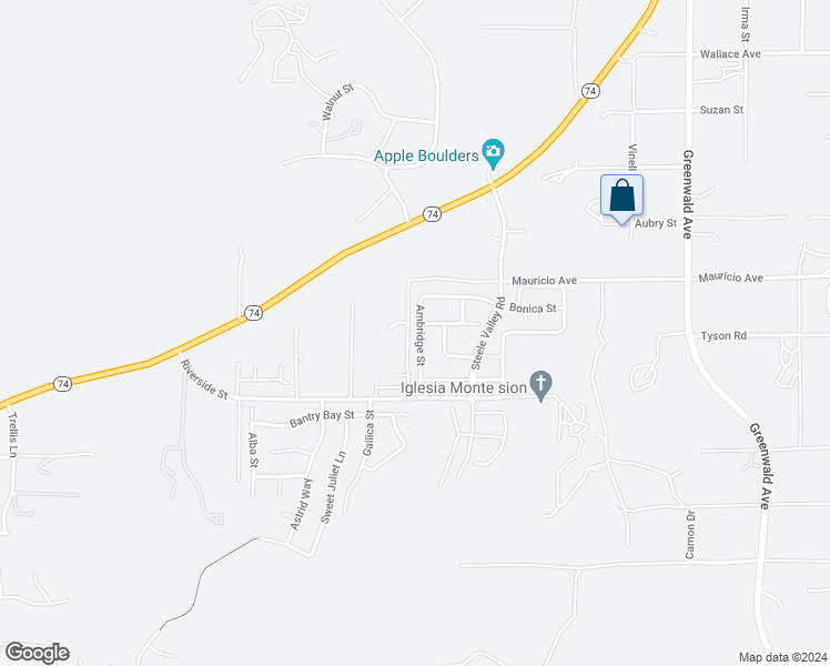 map of restaurants, bars, coffee shops, grocery stores, and more near 53225 Ambridge Street in Lake Elsinore