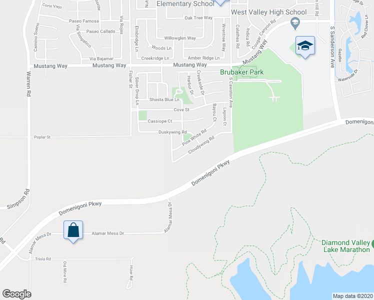 map of restaurants, bars, coffee shops, grocery stores, and more near 4460 Cloudywing Road in Hemet