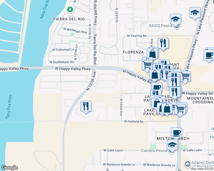 map of restaurants, bars, coffee shops, grocery stores, and more near 10515 West Nosean Road in Peoria