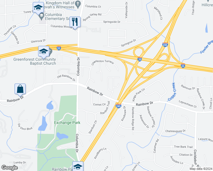 map of restaurants, bars, coffee shops, grocery stores, and more near 3411 Kingsbrooke Way in Decatur