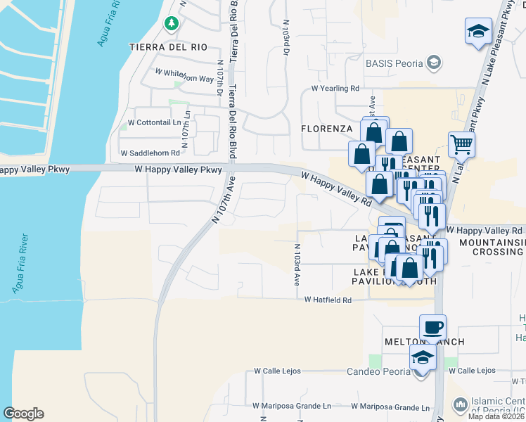 map of restaurants, bars, coffee shops, grocery stores, and more near 10515 West Nosean Road in Peoria