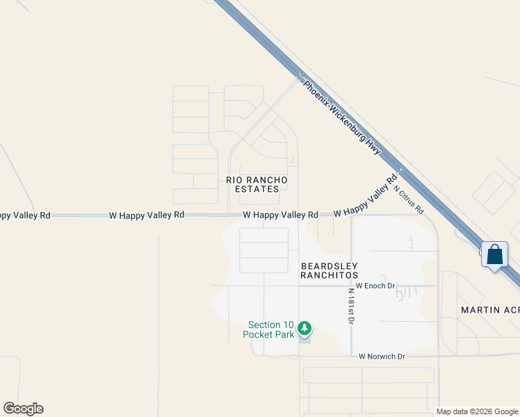 map of restaurants, bars, coffee shops, grocery stores, and more near 18419 West Buckskin Trail in Wittmann