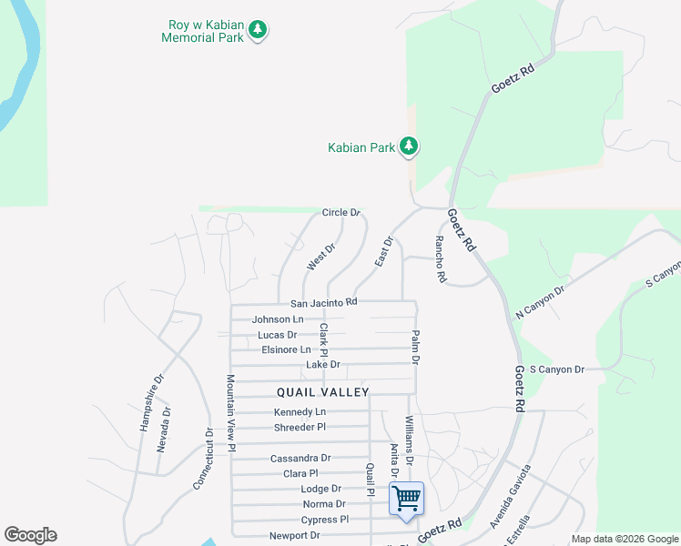 map of restaurants, bars, coffee shops, grocery stores, and more near Circle Drive in Menifee