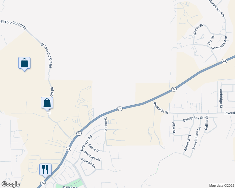 map of restaurants, bars, coffee shops, grocery stores, and more near 28365 California 74 in Perris