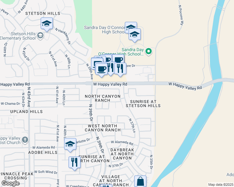 map of restaurants, bars, coffee shops, grocery stores, and more near 3718 West Fallen Leaf Lane in Glendale