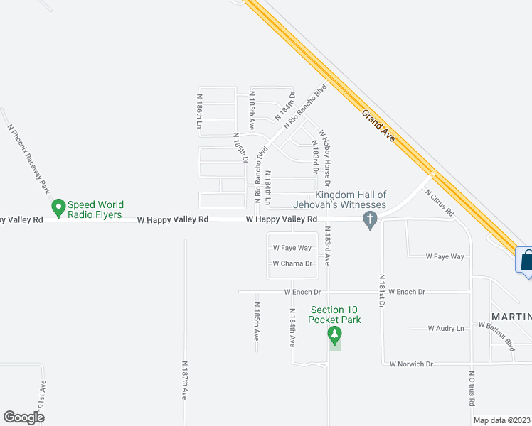 map of restaurants, bars, coffee shops, grocery stores, and more near 18491 West Buckskin Trail in Wittmann