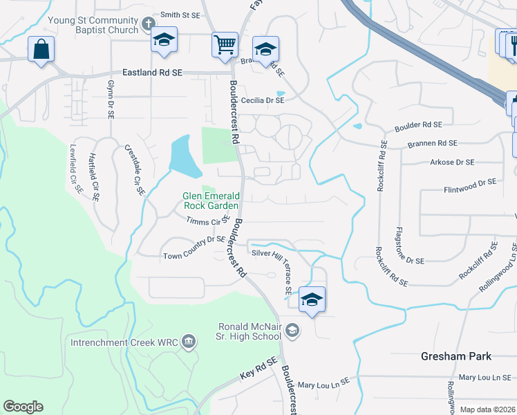 map of restaurants, bars, coffee shops, grocery stores, and more near 1512 Boulderwoods Drive Southeast in Atlanta