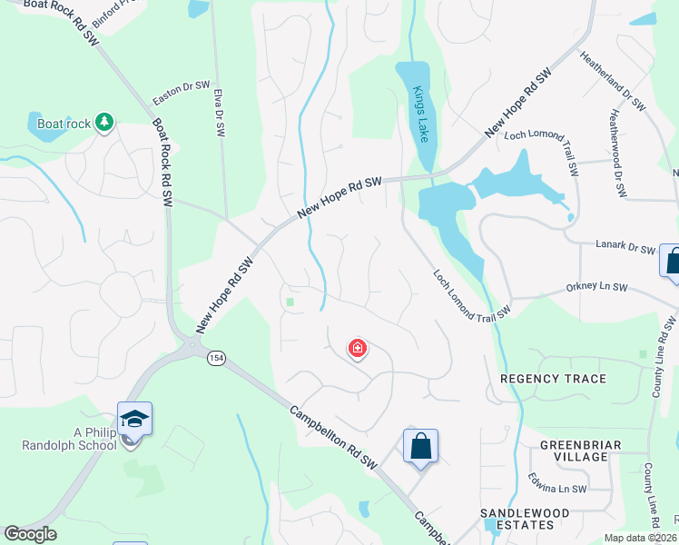 map of restaurants, bars, coffee shops, grocery stores, and more near 5040 Montcalm Drive Southwest in Atlanta