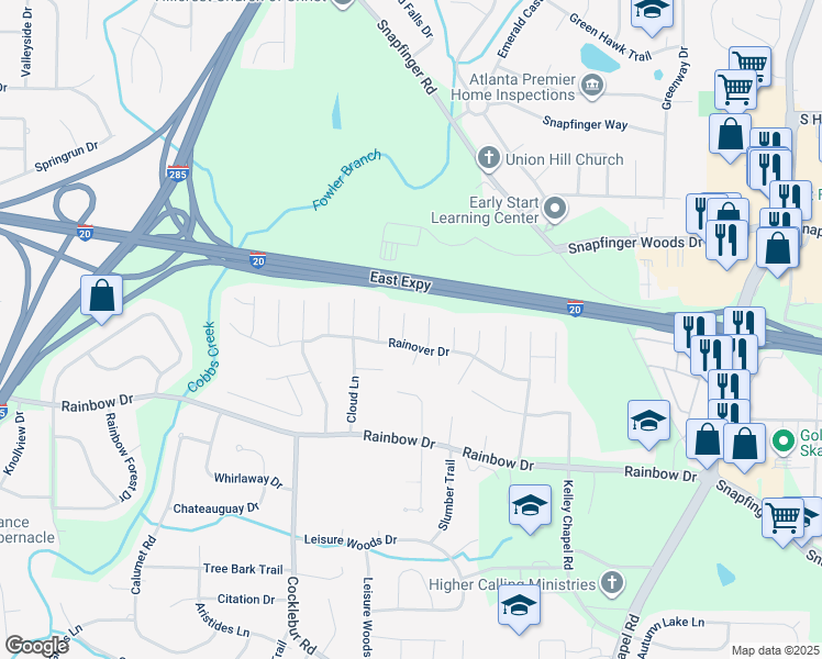 map of restaurants, bars, coffee shops, grocery stores, and more near 2607 Cloud Court in Decatur