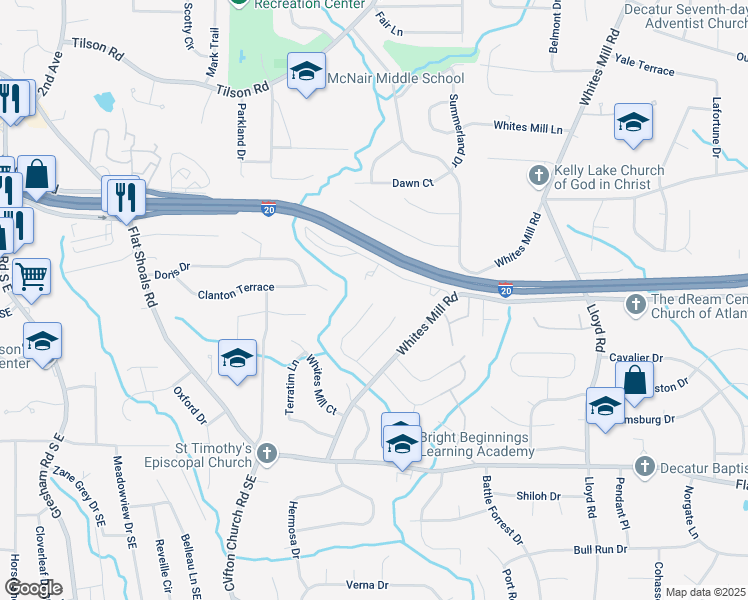 map of restaurants, bars, coffee shops, grocery stores, and more near 2597 Brandenberry Court in Decatur