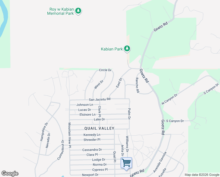 map of restaurants, bars, coffee shops, grocery stores, and more near Circle Drive in Menifee