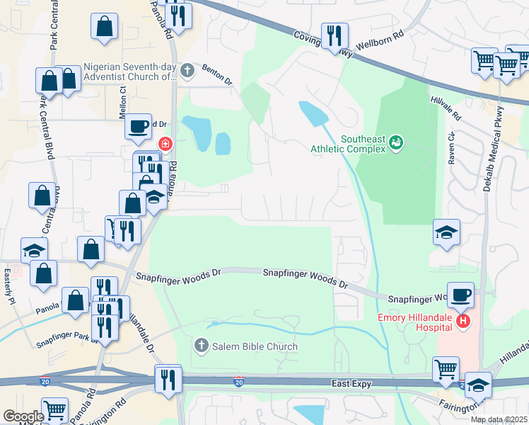 map of restaurants, bars, coffee shops, grocery stores, and more near 2565 Feywood Court in Lithonia