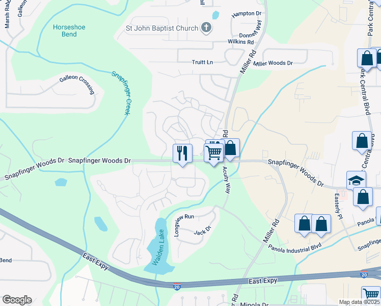 map of restaurants, bars, coffee shops, grocery stores, and more near 4002 Treecrest Parkway in Decatur
