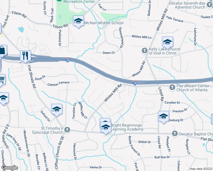 map of restaurants, bars, coffee shops, grocery stores, and more near 2597 Brandenberry Court in Decatur