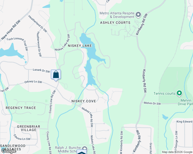 map of restaurants, bars, coffee shops, grocery stores, and more near 1876 Niskey Lake Trail Southwest in Atlanta