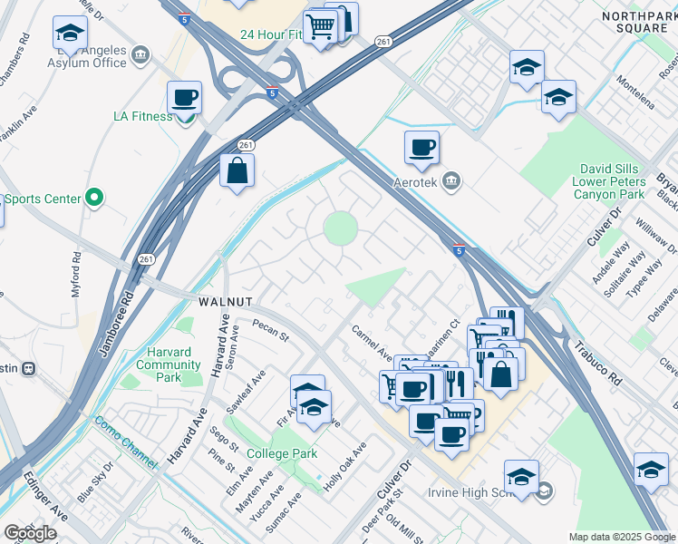map of restaurants, bars, coffee shops, grocery stores, and more near 2 Washington in Irvine