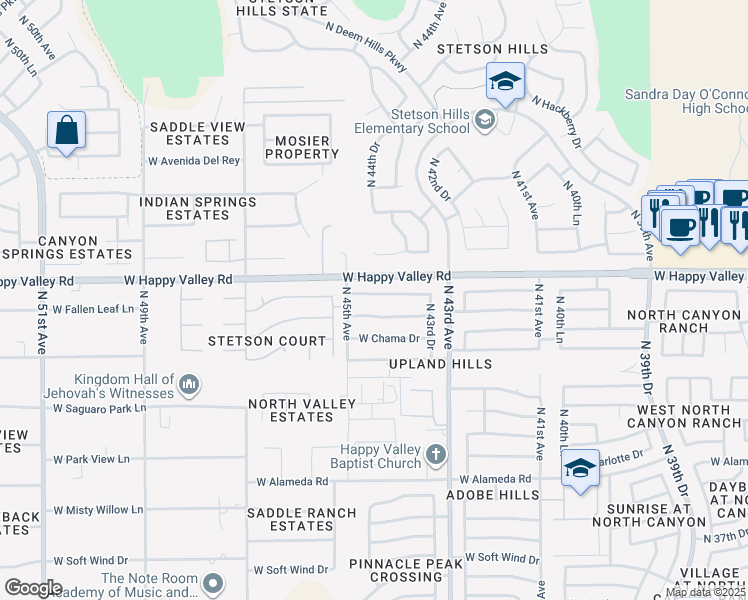 map of restaurants, bars, coffee shops, grocery stores, and more near 4425 West Villa Linda Drive in Glendale