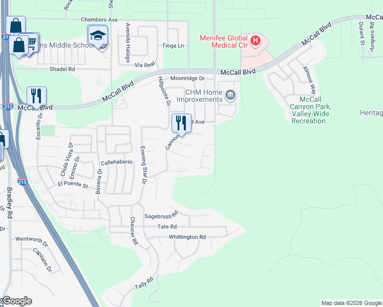 map of restaurants, bars, coffee shops, grocery stores, and more near 27886 Cliff Top Court in Menifee