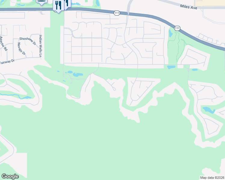 map of restaurants, bars, coffee shops, grocery stores, and more near 77095 Desi Drive in Indian Wells