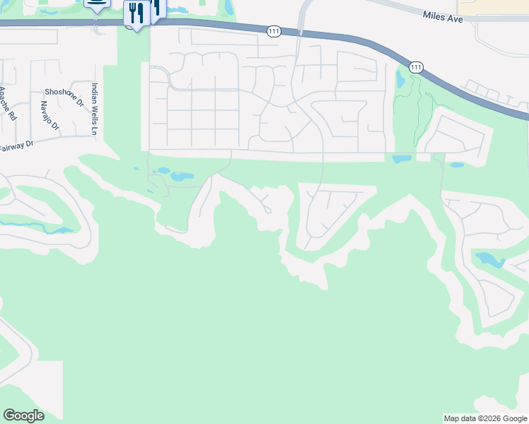 map of restaurants, bars, coffee shops, grocery stores, and more near 77095 Desi Drive in Indian Wells