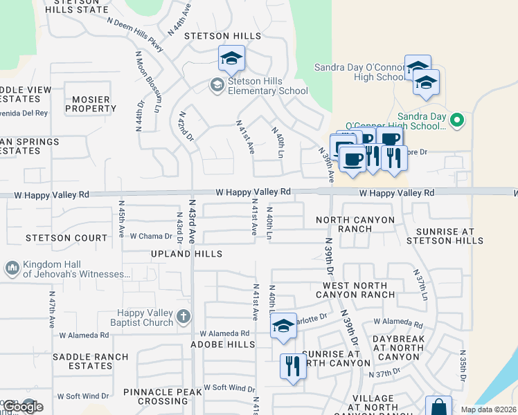 map of restaurants, bars, coffee shops, grocery stores, and more near 4060 West Villa Linda Drive in Glendale