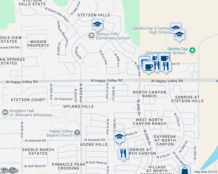 map of restaurants, bars, coffee shops, grocery stores, and more near 4060 West Villa Linda Drive in Glendale