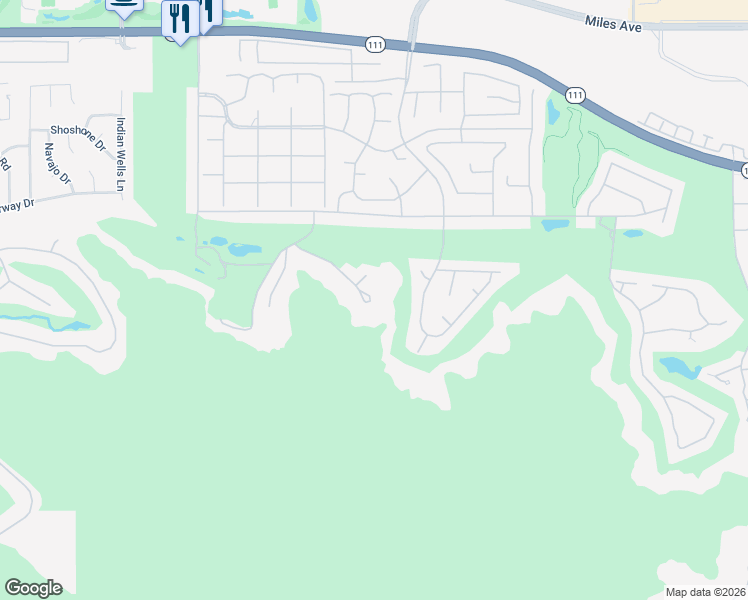 map of restaurants, bars, coffee shops, grocery stores, and more near 77110 Desi Drive in Indian Wells