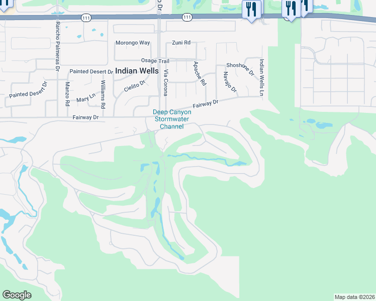 map of restaurants, bars, coffee shops, grocery stores, and more near 46115 Garnet Court in Indian Wells