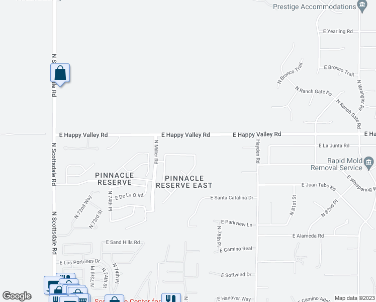 map of restaurants, bars, coffee shops, grocery stores, and more near 7726 East La Junta Road in Scottsdale